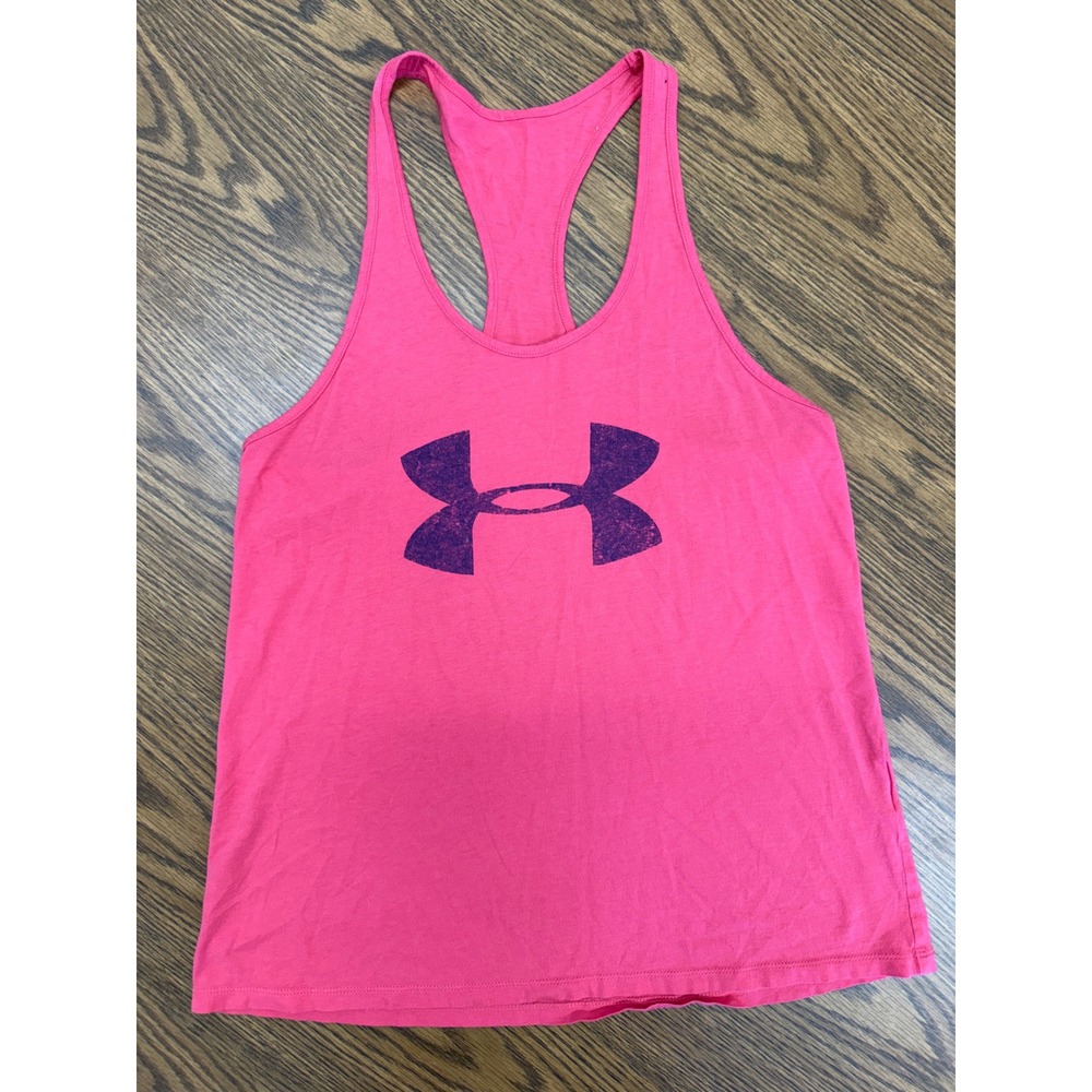 Under Armour Womens Pink Racerback Graphic Logo Activewear Tank Top